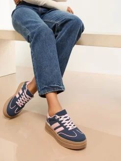 Lipsy Faux Suede Chunky Platform Sports Trainer Navy Discount