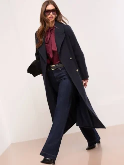 Lipsy Single Breasted Ovoid Sleeve Longline Coat Navy Discount