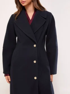 Lipsy Single Breasted Ovoid Sleeve Longline Coat Navy Discount