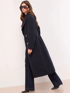 Lipsy Single Breasted Ovoid Sleeve Longline Coat Navy Discount