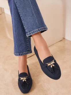 Lipsy Standard Fit Almond Toe Tassel Workwear Loafers Navy Hot