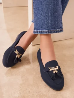 Lipsy Standard Fit Almond Toe Tassel Workwear Loafers Navy Hot