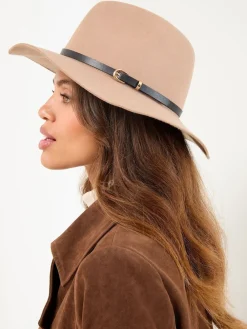 Lipsy Belt Trim Wool Fedora Hat Neutral Best