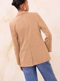 Lipsy Neutral Brown Faux Suede Single Breasted Blazer Best