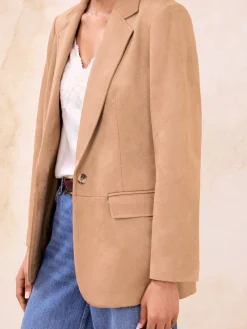 Lipsy Neutral Brown Faux Suede Single Breasted Blazer Best