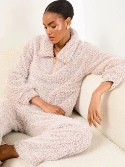 Lipsy Neutral Cosy Half Zip Pyjamas Set Best