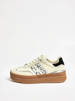 Lipsy Off White Leopard Standard Fit Print Side Stripe Chunky Gum Sports Trainers Outlet