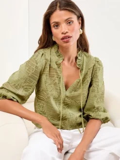 Lipsy Burnout 3/4 Sleeve Top Olive Green Hot