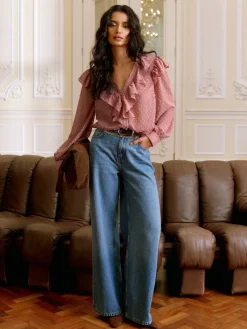 Lipsy Ruffle Dobby Blouse Pink Discount