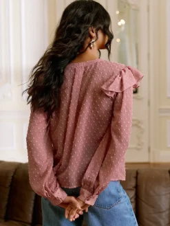 Lipsy Ruffle Dobby Blouse Pink Discount