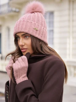 Lipsy Shimmer Ribbed Knitted Gloves Pink Hot