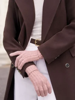 Lipsy Shimmer Ribbed Knitted Gloves Pink Hot