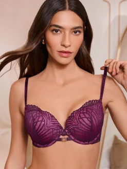 Lipsy Pink/Purple Geo Lace Triple Boost Bra Online