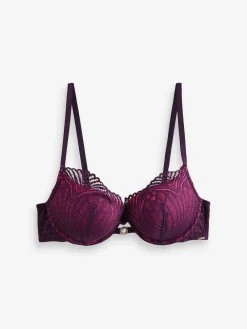 Lipsy Pink/Purple Geo Lace Triple Boost Bra Online