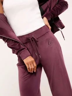 Lipsy Embroidered Velour Relaxed Wide Leg Joggers Plum Purple Online