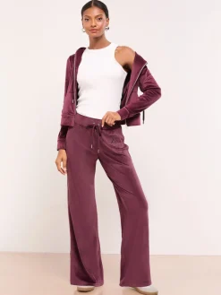 Lipsy Embroidered Velour Relaxed Wide Leg Joggers Plum Purple Online