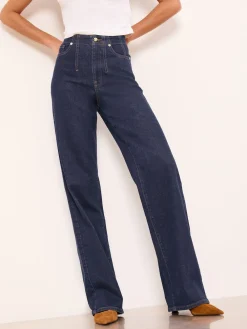 Lipsy Rinse Wash Petite Tailored Seam Detail Wide Leg Jeans Clearance