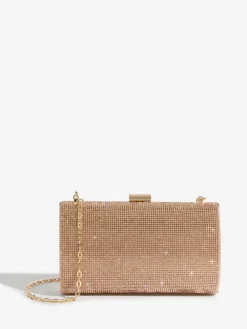 Lipsy Embellished Box Clutch Bag Rose Gold Outlet