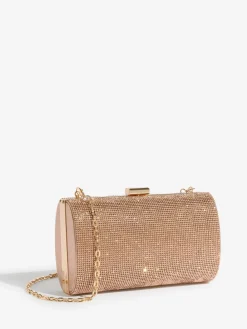 Lipsy Embellished Box Clutch Bag Rose Gold Outlet
