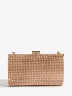 Lipsy Embellished Box Clutch Bag Rose Gold Outlet