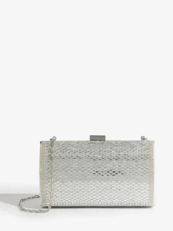 Lipsy Embellished Box Clutch Bag Silver Hot