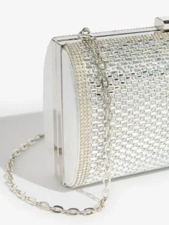 Lipsy Embellished Box Clutch Bag Silver Hot