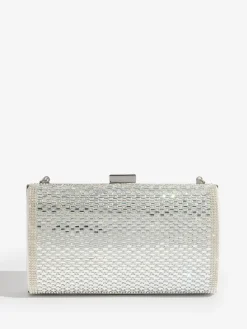 Lipsy Embellished Box Clutch Bag Silver Hot