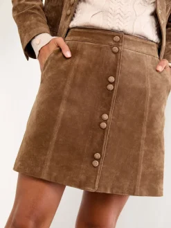 Lipsy Tan Brown Mini Suede Double Popper Skirt New