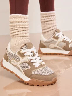 Lipsy Lace Up Chunky Runner Sports Trainers Taupe Online