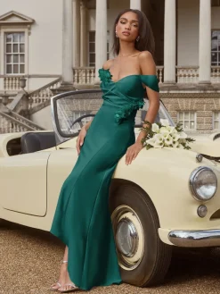 Lipsy Bardot 3D Floral Trim Bridesmaid Dress Teal Blue Best