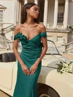 Lipsy Bardot 3D Floral Trim Bridesmaid Dress Teal Blue Best