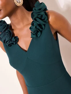 Lipsy Teal Blue Flower Trim V-Neck Skater Dress Outlet