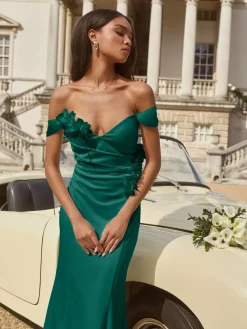 Lipsy Teal Blue Petite Bardot 3D Floral Trim Bridesmaid Dress Hot