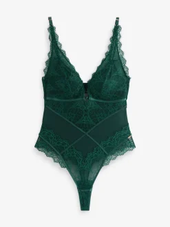Lipsy Teal Lace Low Plunge Thong Bodysuit Outlet
