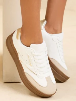 Lipsy Faux Suede Chunky Platform Sports Trainer White Sale