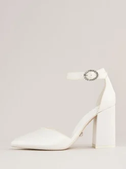 Lipsy White Standard Fit Occasion Ivory Satin Bridal Mid Block Heel Wedding Courts Clearance