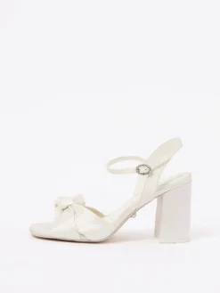 Lipsy White Wide Fit Knot Block Bridal Mid Heel Wedding Sandals New