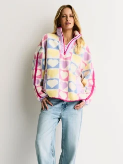 Little Bird by Jools Oliver Multi Heart Colourblock Borg Fleece Outlet
