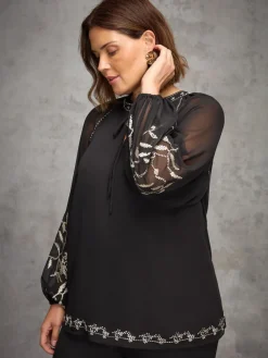 Live Unlimited Black Blouse with Gold Embellishment Hot