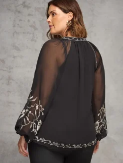 Live Unlimited Black Blouse with Gold Embellishment Hot