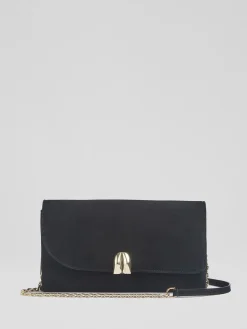 LK Bennett Black Aria Suede Curve Flap Wide Clutch Bag New