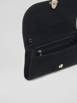 LK Bennett Black Aria Suede Curve Flap Wide Clutch Bag New