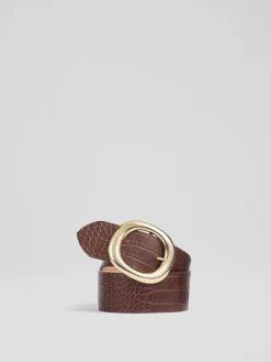LK Bennett Brown Croc Effect Bromley Leather Belt Hot