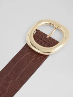LK Bennett Brown Croc Effect Bromley Leather Belt Hot
