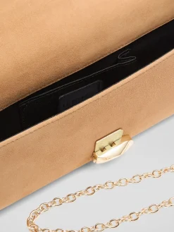 LK Bennett Natural Aria Nappa Leather Curve Flap Wide Clutch Bag