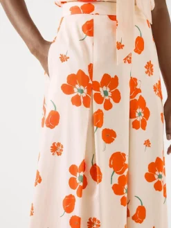 LK Bennett Orange & Flora Ivory Multi Cotton Pleat Block Floral Sateen Culottes