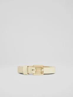 LK Bennett White Clover Leather Square Buckle Belt Online