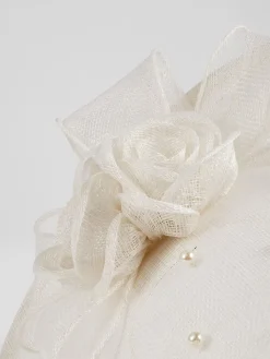 LK Bennett White Mesh Pearl Detail Ayla Wide Brim Fascinator Hat Outlet