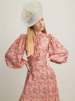 LK Bennett White Mesh Pearl Detail Ayla Wide Brim Fascinator Hat Outlet