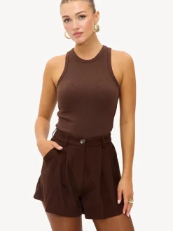 LOAVIES Embraced By Nature High Waisted Tailored Brown Shorts Hot